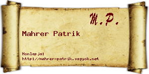 Mahrer Patrik névjegykártya
